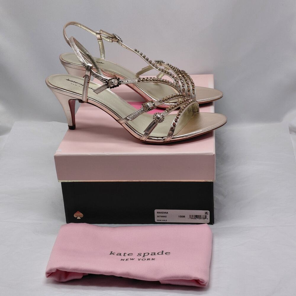 Kate Spade Heels Sandals Size 10 Rose Gold Rhinestone Evening Wedding Party